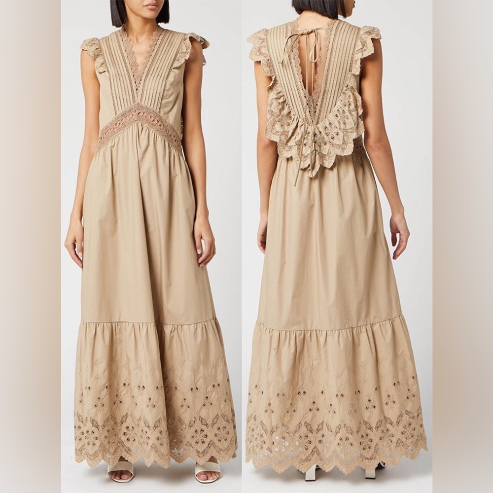 NWT Self Portrait Beige Maxi Dress Size 4